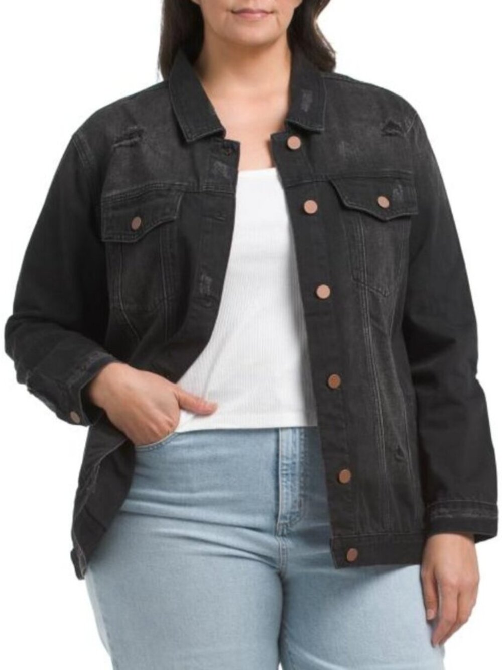 RISEN Plus Loose Fit Distressed Jacket